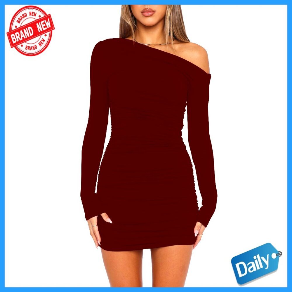 Long Sleeve Off Shoulder Ruched Bodycon Mini Dress Party Cocktail Formal
